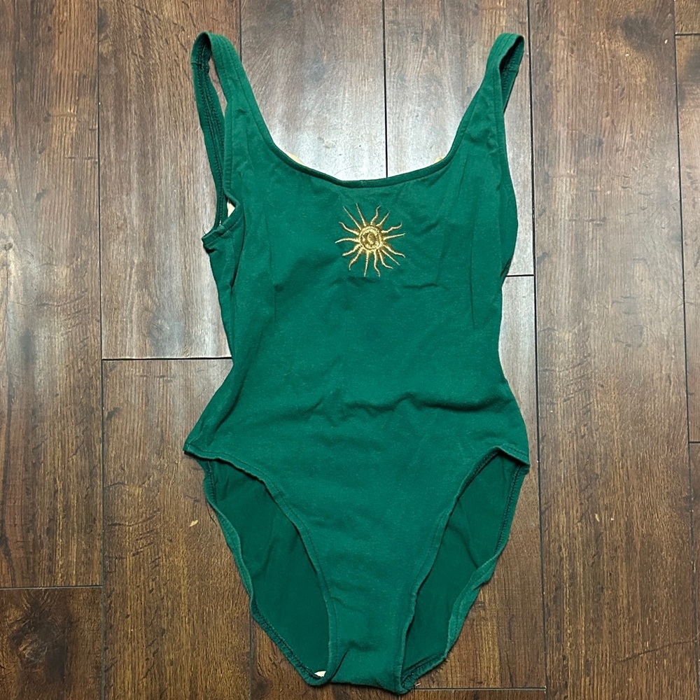 Green Bodysuit with Sun Embroidery